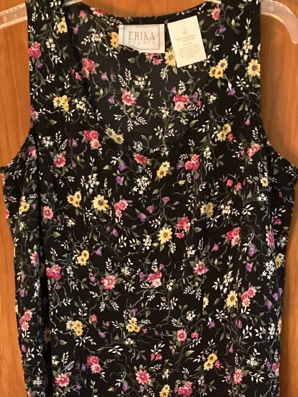 Erika Studio vintage black floral sleeveless maxi dress M